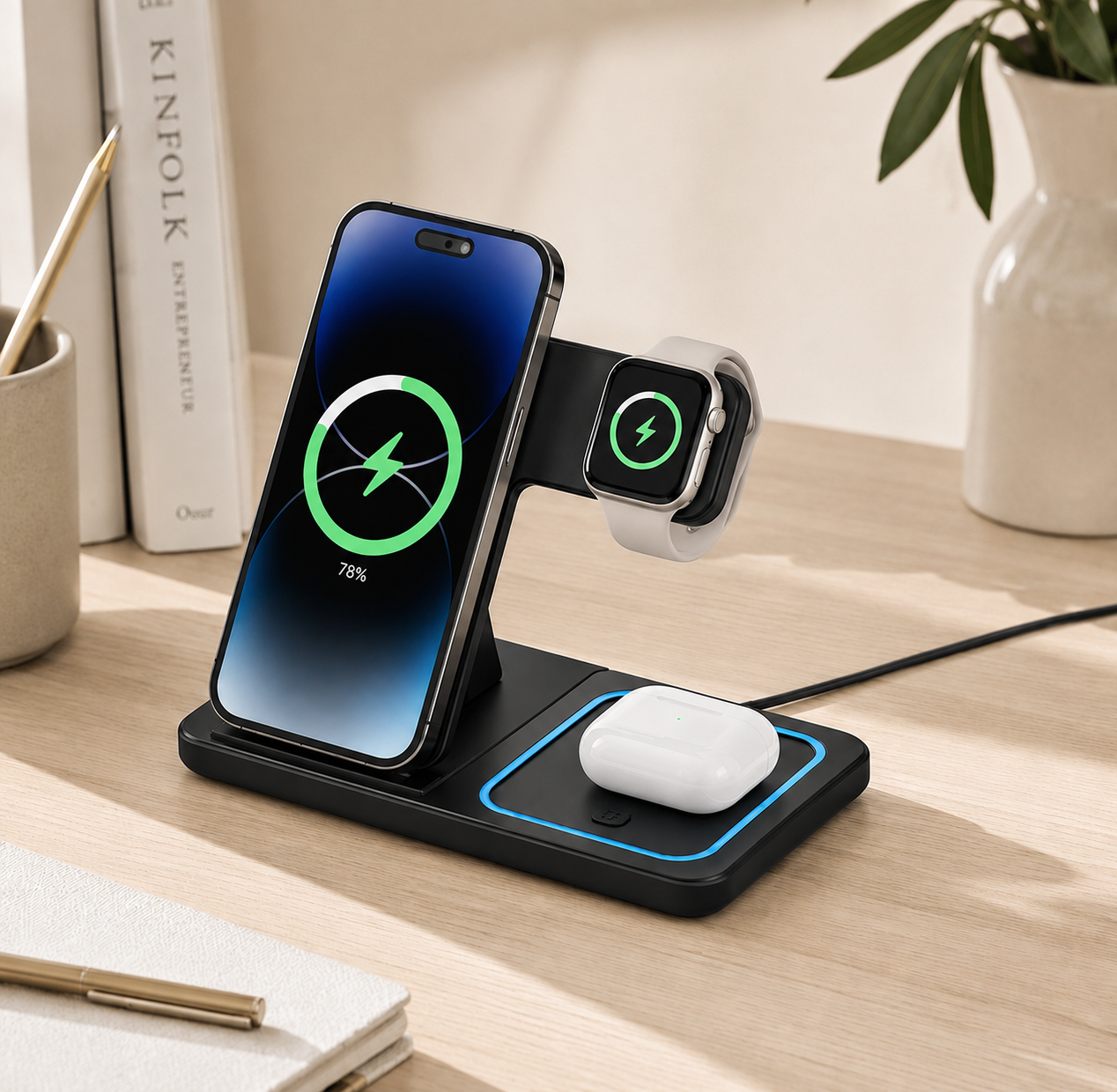 Chargeur Sans Fil 3 en 1 iPhone Apple Watch AirPods 15W Rapide