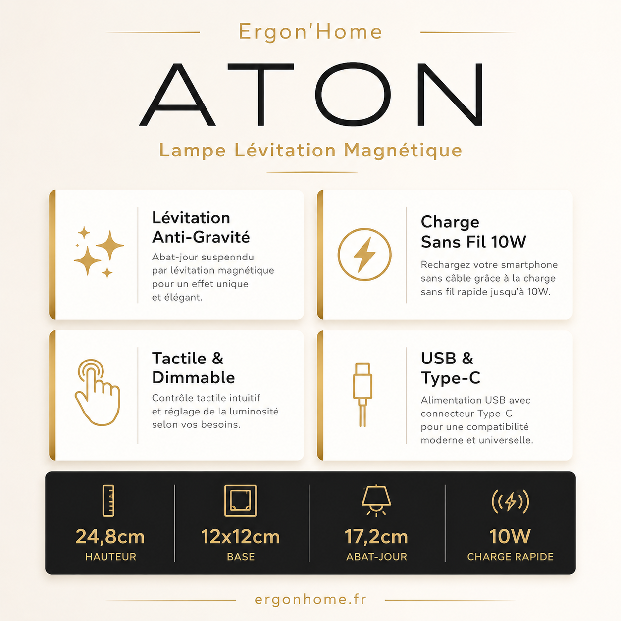Lampe Lévitation Magnétique Chargeur Sans Fil - ATON