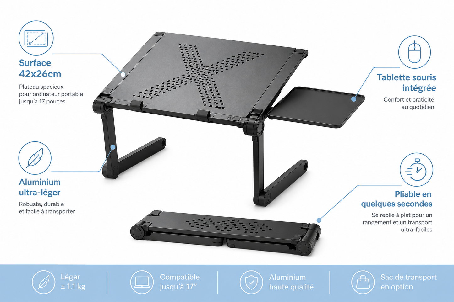 Bureau Assis Debout Pliable — AZURITE